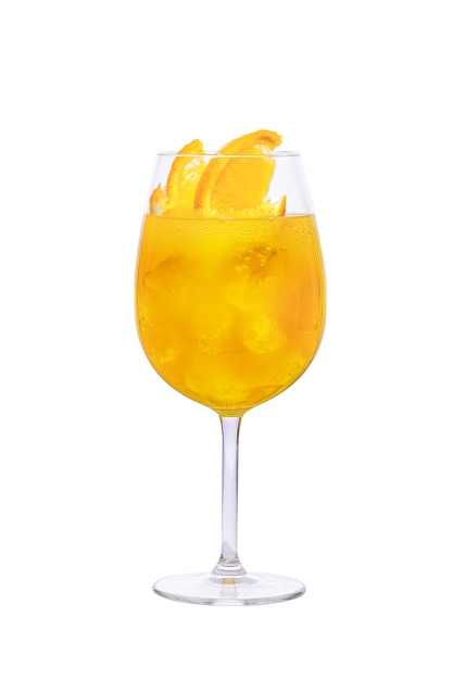 Cold sangria in a wine glass isolated on white