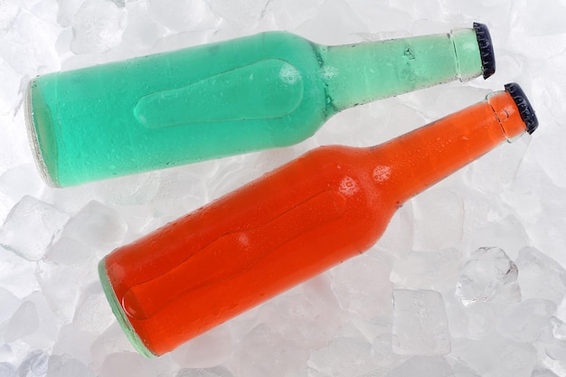 Cold soda drinks on ice