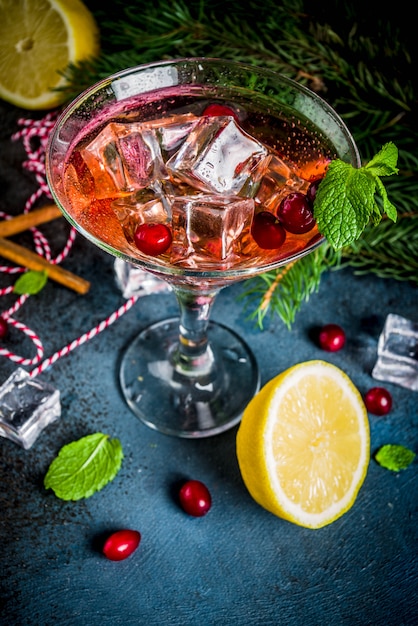 Cold sour sweet christmas cranberry cocktail