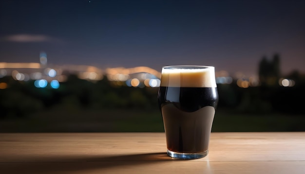 Cold stout beer on the table