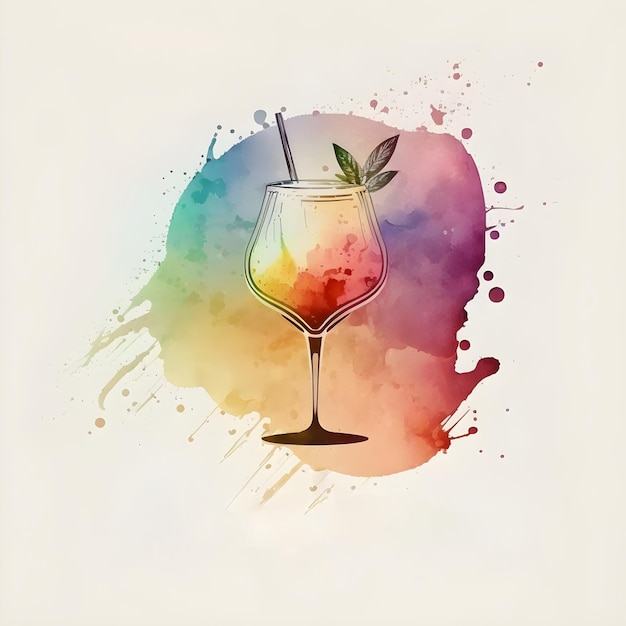 Cold summer cocktail or mocktail drink Watercolor