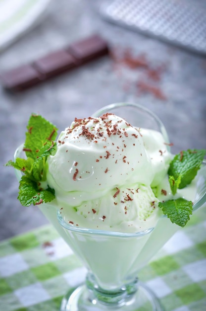 Cold summer dessert Milk ice cream with kiwi Ice cream fruit