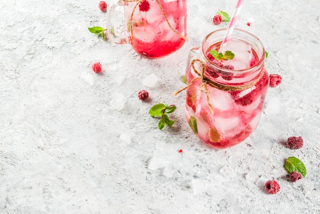 Cold summer drink, Raspberry Sangria, Lemonade or Mojito 