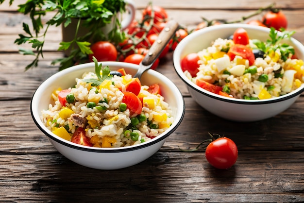 Cold summer salad with rice