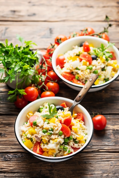 Cold summer salad with rice