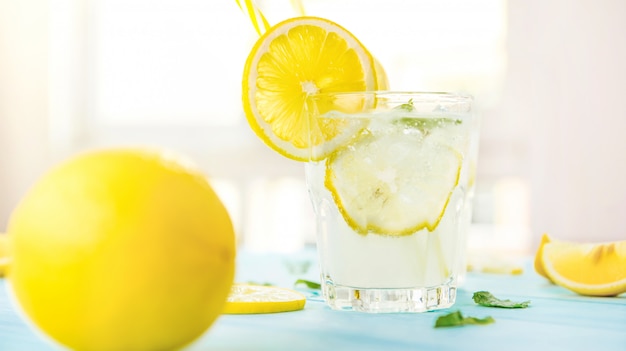 Cold sweet and sour lemonade juice, refreshing drinks for summer