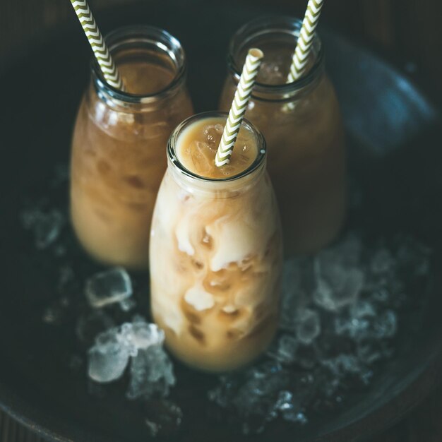 Cold Thai iced tea with milk copy space square crop