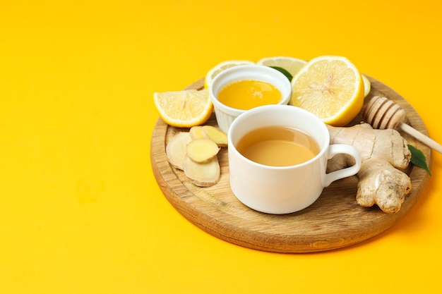 Cold treatment healthcare concept tea with ginger