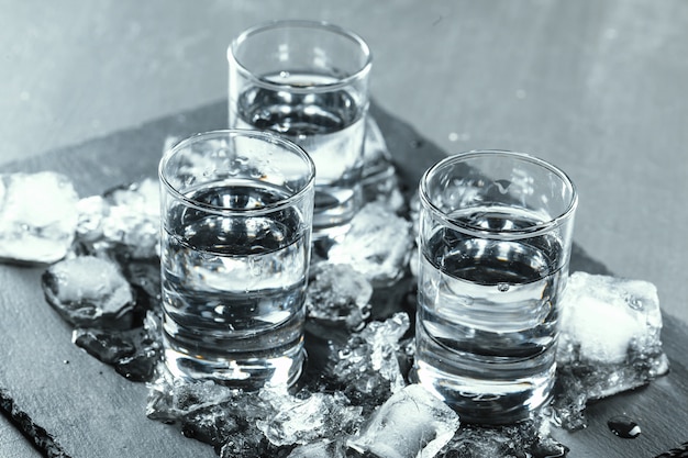 cold vodka in shot glasses
