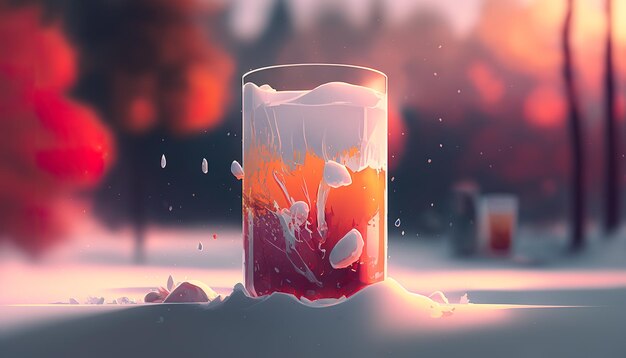 Cold winter drink in glass on snowy ground Creative illustration Ai Generate