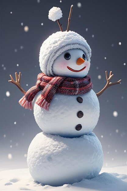 Cold winter snow snowman cute eyes nose mouth hands and scarf wallpaper background illustration