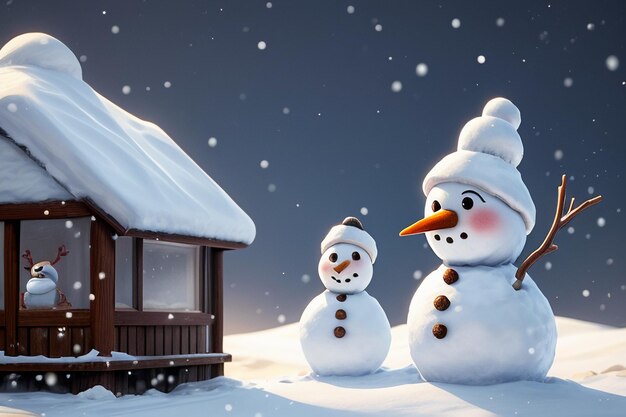 Cold winter snow snowman cute eyes nose mouth hands and scarf wallpaper background illustration