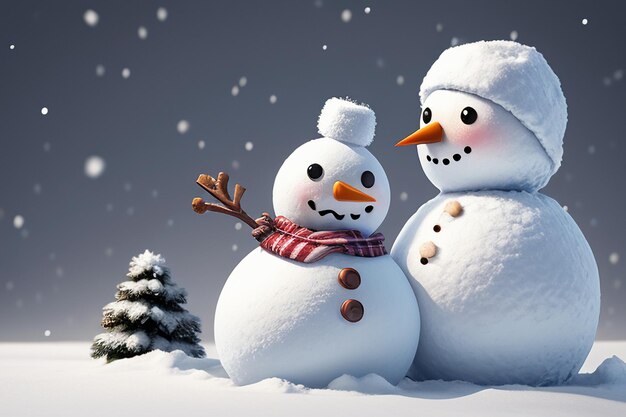 Холодная зима снежный снеговик милые глаза нос рот руки и шарф обои иллюстрация фона