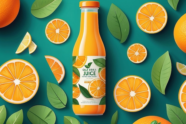 Photo coldpressed orange juice ad template in colorful paper cut design concept of natural garden or farm