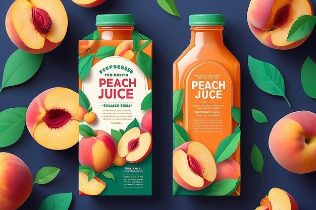 Coldpressed peach juice ad template in colorful paper cut design concept of natural garden or farm