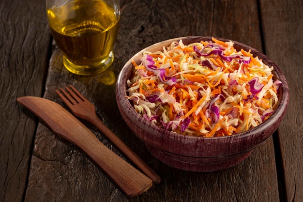 Coleslaw salad with white cabbage red cabbage and sliced carrots