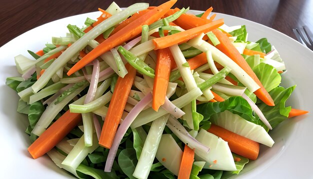 Coleslow cabbage salad with carrot on grey kitchen table top view copy space