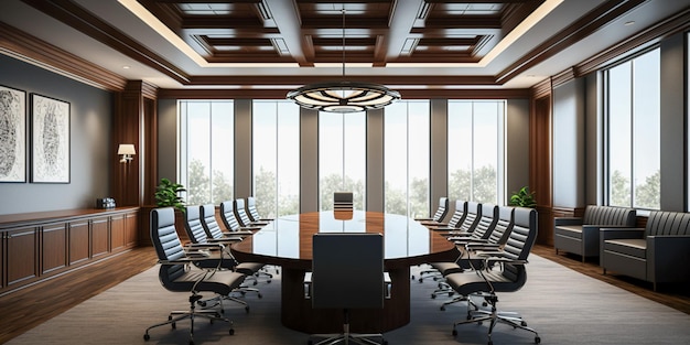 Collaborate effectively in an expansive modern executive conference room Generative AI