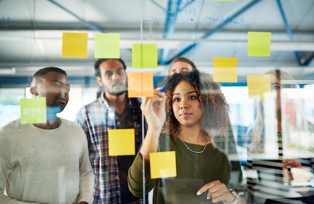 Collaborating their way to a successful campaign Shot of colleagues having a brainstorming session with sticky notes at work