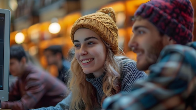 collaborative computer project by university students with copy space concept university students collaborative project computer programming copy space technology