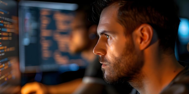 collaborative team of software developers coding and testing innovative applications in workspace concept software development coding testing innovation workspace