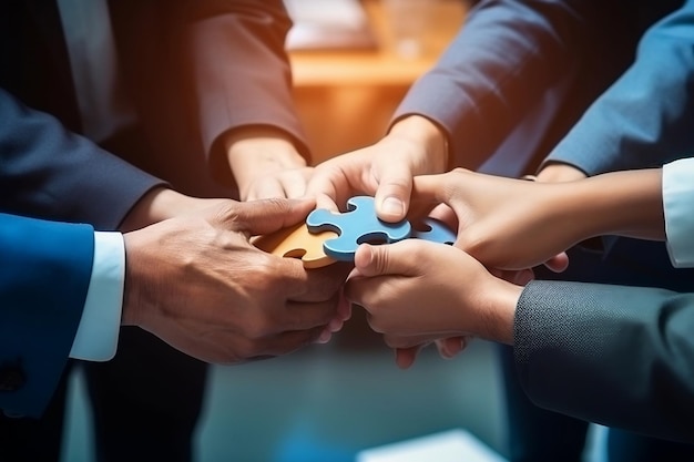 Collaborative Unity Top View of Business Teamwork Hand in hand samen Generatieve Ai