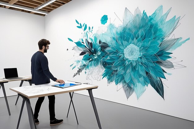 Foto progettazione artistica collaborativa dello spazio di lavoro su pareti interattive sensibili al tatto