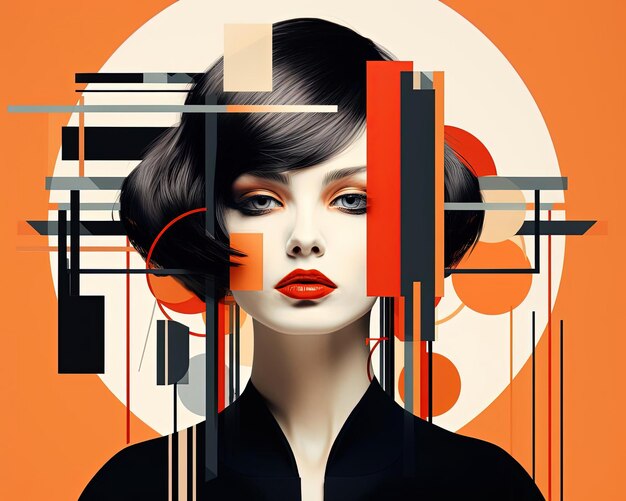 a collage of an abstract image of a woman with her hair styled in a modern look