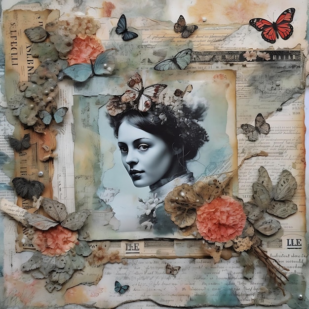 Collage Art Whimsical Newspaper januari Vintage krantenpagina