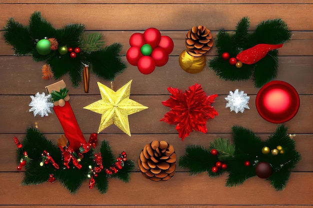 Photo collage of beautiful christmas decorations on light background generative ai