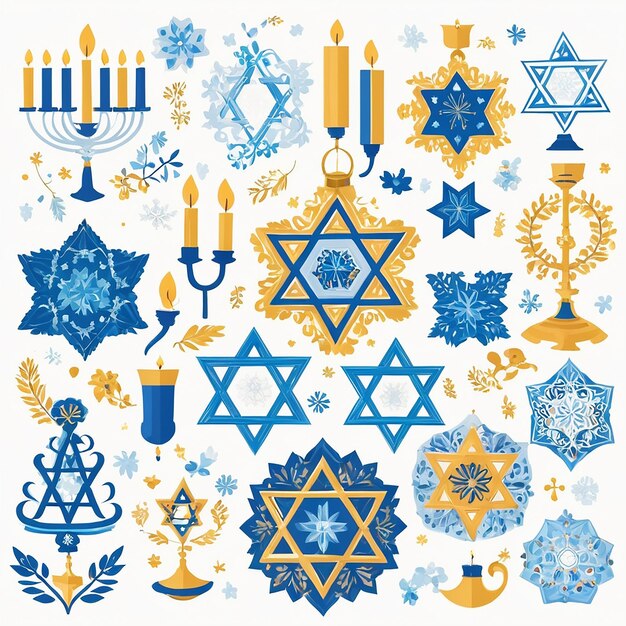 Photo a collage of blue and yellow designs including blue yellow and gold