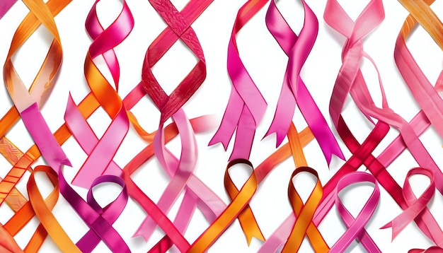 A collage of cancer awareness ribbons in different patterns and textures