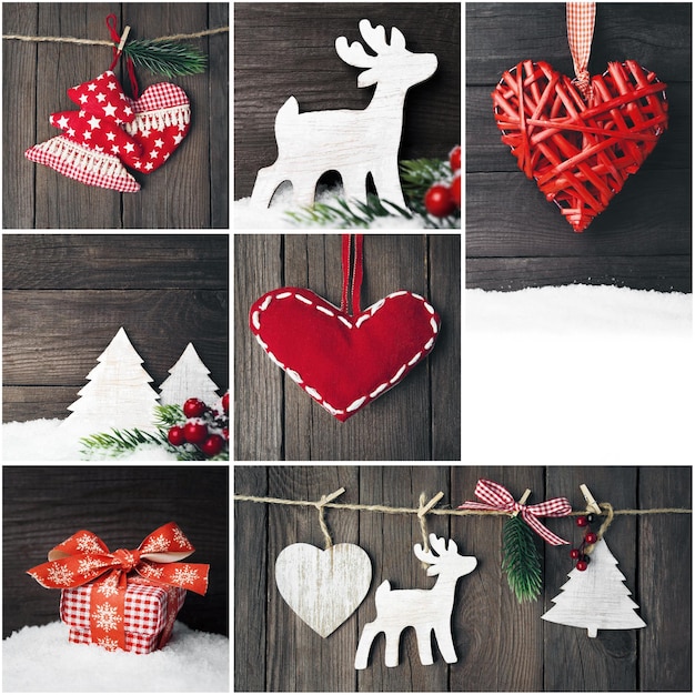 Photo collage of christmas photos over wooden background