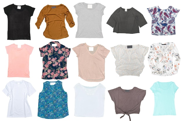 Collage of clothes on a white background