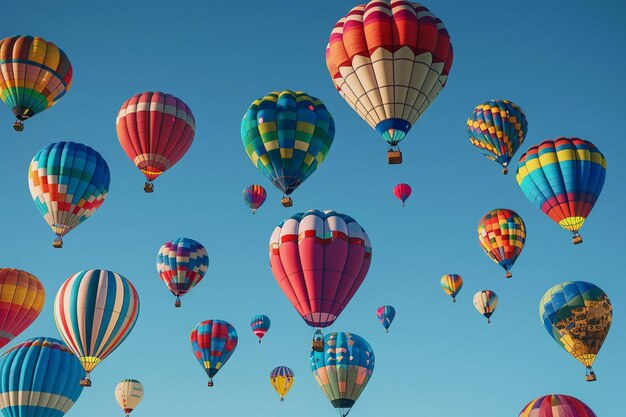 Photo a collage of colorful hot air balloons against a c