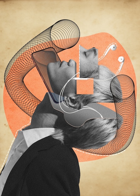 Collage compositie die het mentale proces van dissociatie vertegenwoordigt