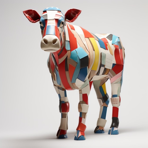 Collage Cow 3d Kleurrijke gerecycled houtsculptuur geïnspireerd door Picasso