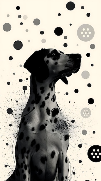 Foto collage di silhouette di cane dalmata con polka dot patterned paper cuto poster flyer concept style