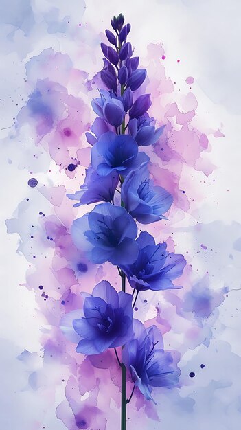 Collage of delphinium flowers with deep blue and lavender color scheme digital art concept poster