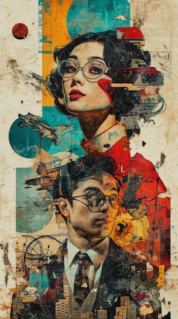 Collage Depicting a Man and a Woman in a Striking Display