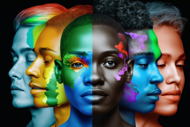 A collage of different colored faces with different colors.