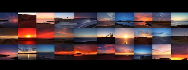 Photo a collage of different pictures of a sunset