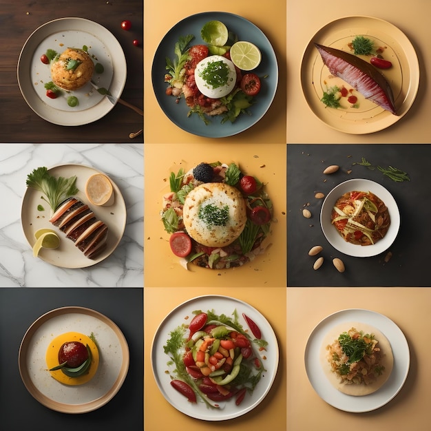 Photo collage of different salads top view healthy food concept generative ai