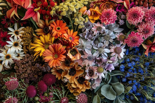 Foto un collage di diversi tipi di fiori disposti a forma di cuore