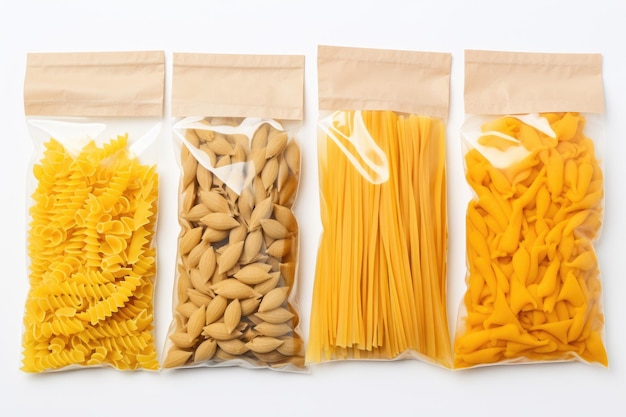 Photo collage of different types of italian pasta in bags