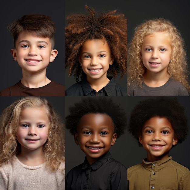 Photo collage of diverse childrens portraits showcasing multicultural beauty and a range of expressions