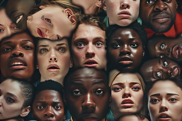 Photo a collage of diverse faces displaying a range of emotions highlighting the universality of human feelings