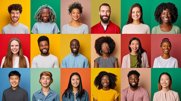 Photo collage of diverse smiling faces from different cultures