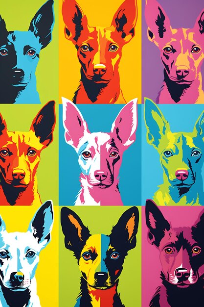 a collage of dogs in colorful backgrounds with the words dog and dog