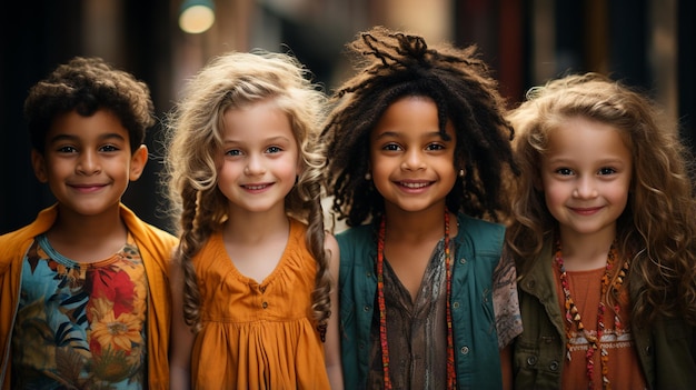Коллаж счастливых детей разных этнических групп